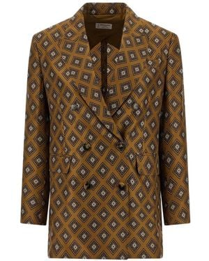 Alberto Biani Silk Double-Breasted Blazer - Brown