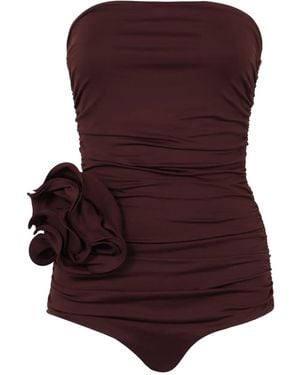 Magda Butrym Draped Rose-Applique Swimsuit - Purple