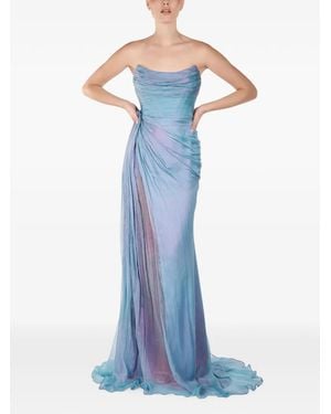 ANDREEA VENECIUC Ocean Glow Strapless Draped Gown - Blue