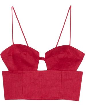 Cala De La Cruz Imperia Cropped Linen Top - Red