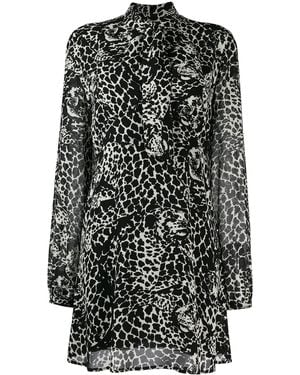 Saint Laurent Short Dress With Leo Print - Black