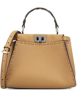 Fendi Mini Peekaboo Whipstitch-Trim Tote Bag - Natural