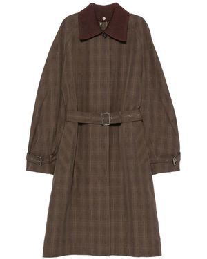 Iceberg Check-Pattern Belted Coat - Brown