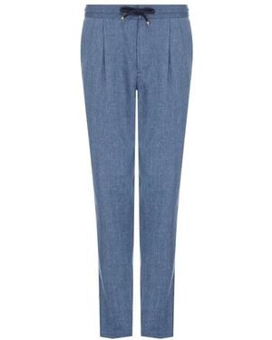 Brunello Cucinelli Trousers With Drawstring And Double Pleats - Blue