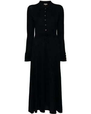 N.Peal Cashmere Polo-Collar Belted Dress - Black
