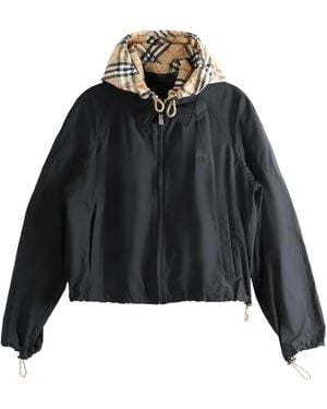 Burberry Zip Closure Jacket With Detachable Hood - Black