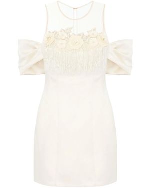 Elisabetta Franchi フローラル サテンミニドレス - ホワイト