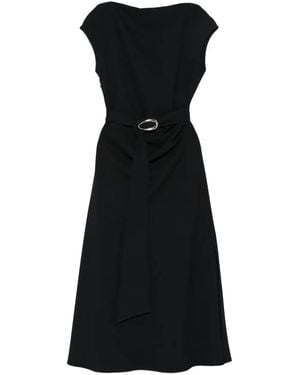 Imperial Belted Cap-Sleeve Midi Dress - Black