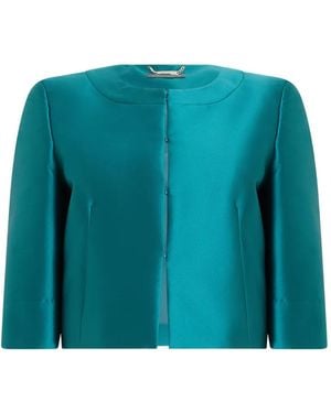 Alberta Ferretti Round-Neck Satin-Finish Jacket - Blue