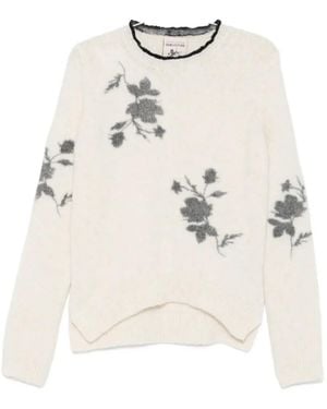Semicouture Floral-Jacquard Crew-Neck Sweater - White