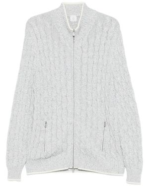 Eleventy Cable-Knit Zip-Up Cardigan - White