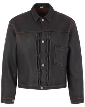 A.PRESSE Bomberjacke Aus Gekörntem Leder - Schwarz