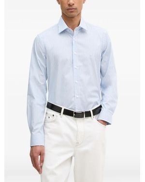Michael Kors Striped Stretch Cotton Slim-Fit Shirt - Blue