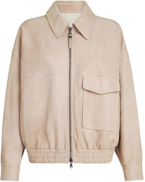 Brunello Cucinelli Glossy Nappa Leather Outerwear Jacket - Natural