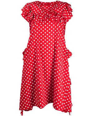 Comme des Garçons Abito Midi A Pois Con Ruches - Rosso
