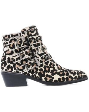 Paris Punk Botines Con Estampado De Leopardo Y Hebilla - Blanco