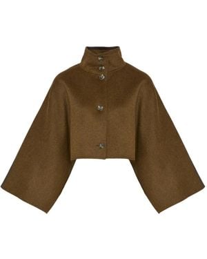 Yves Salomon Cape-Sleeve Cropped Jacket - Brown
