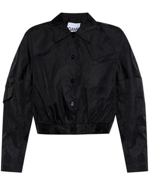 Ganni Logo-Appliqué Bomber Jacket - Black