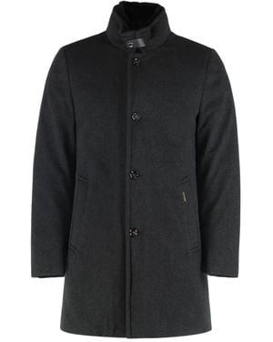 Moorer High-Neck Button Overcoat - Black