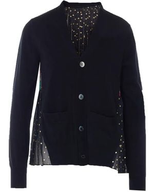 Sacai Floral-Print Pleated Buttoned Cardigan - Blue