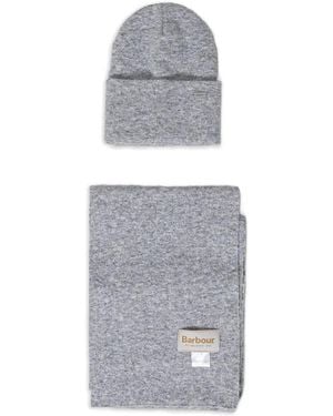 Barbour Logo-Plaque Beanie Hat And Scarf Set - Grey