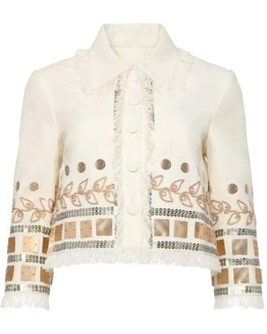 Cinq À Sept Nadia Sequin-Embellished Fringed Jacket - Natural