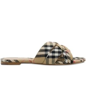 Burberry ベージュ Cabana チェック スライド - ブラウン