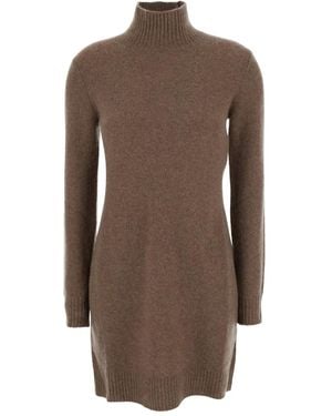 Max Mara Dress With High Neck And Ribbed Trims - Brown