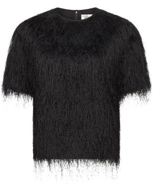 Loulou de Saison Zaro T-Shirt Mit Fransen - Schwarz