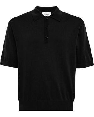 Laneus Short-Sleeve Knitted Polo Shirt - Black