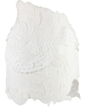 Yves Salomon Floral-Lace Leather Skirt - White