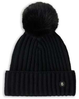 Bogner Pompom Ribbed Beanie Hat - Black