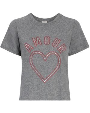 Cinq À Sept Crystal Amour Heart Shrunken T-Shirt - Grey