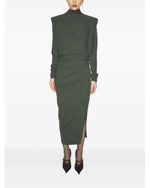 Mugler Vestido Midi Con Hombreras - Verde
