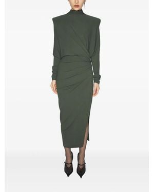 Mugler Padded-Shoulder Midi Dress - Green
