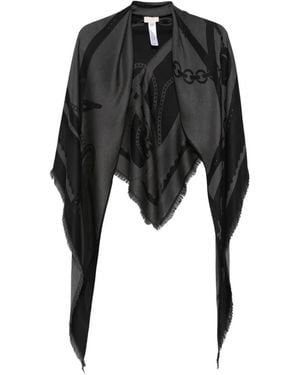 Liu Jo Chain-Print Fringed Scarf - Black