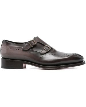 Santoni Double-Buckle Perforated Monk Shoes - Brown