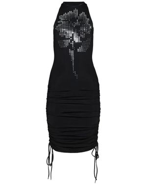 David Koma Mirrored Flower Ruched Dress - Black