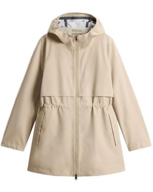 Woolrich Drawstring Hooded Parka Coat - Natural
