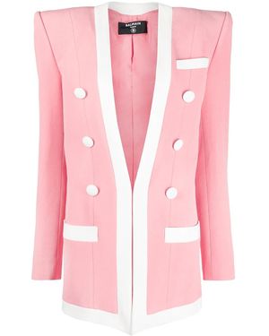 Balmain Contrasting-Trim Structured-Shoulder Blazer - Pink