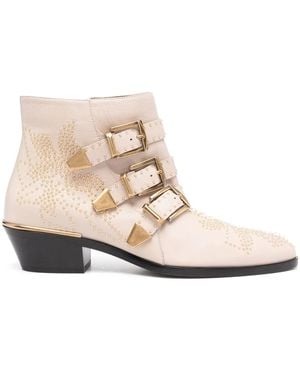 Chloé Susanna Studded Triple-Strap Biker Boots - Natural