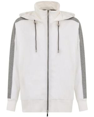 Moorer Contrast-Panel Zip-Up Hoodie - Grey