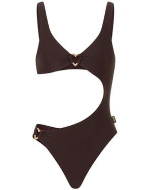 Moschino Heart-Motif Cut-Out Swimsuit - Brown