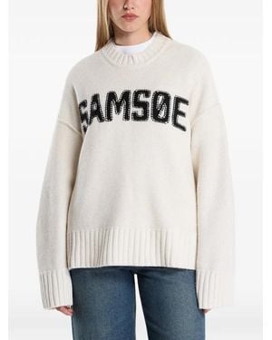 Samsøe & Samsøe Sakeiku Logo-Appliqué Knitted Jumper - White