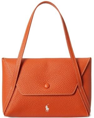 Polo Ralph Lauren Mini Pebble-Leather Tote Bag - Orange