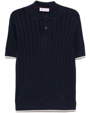 Brunello Cucinelli リブニット ポロシャツ - ブルー