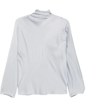 forte_forte Zijden Satijnen Blouse Met Soepelvallende Hals - Wit