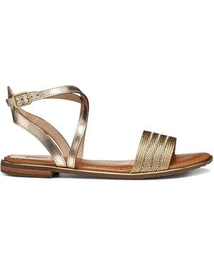 Geox Crystal-Embellished Metallic-Leather Sandals - White