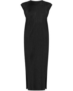 Pleats Please Issey Miyake Pleats Please Swing Solid Side-Slit Dress - Black