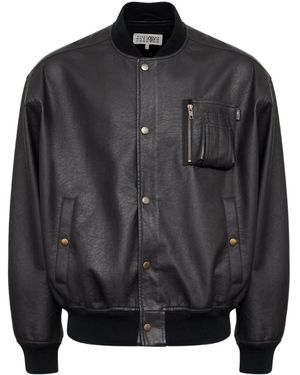 MM6 by Maison Margiela Leather-Effect Zip-Pocket Bomber Jacket - Black